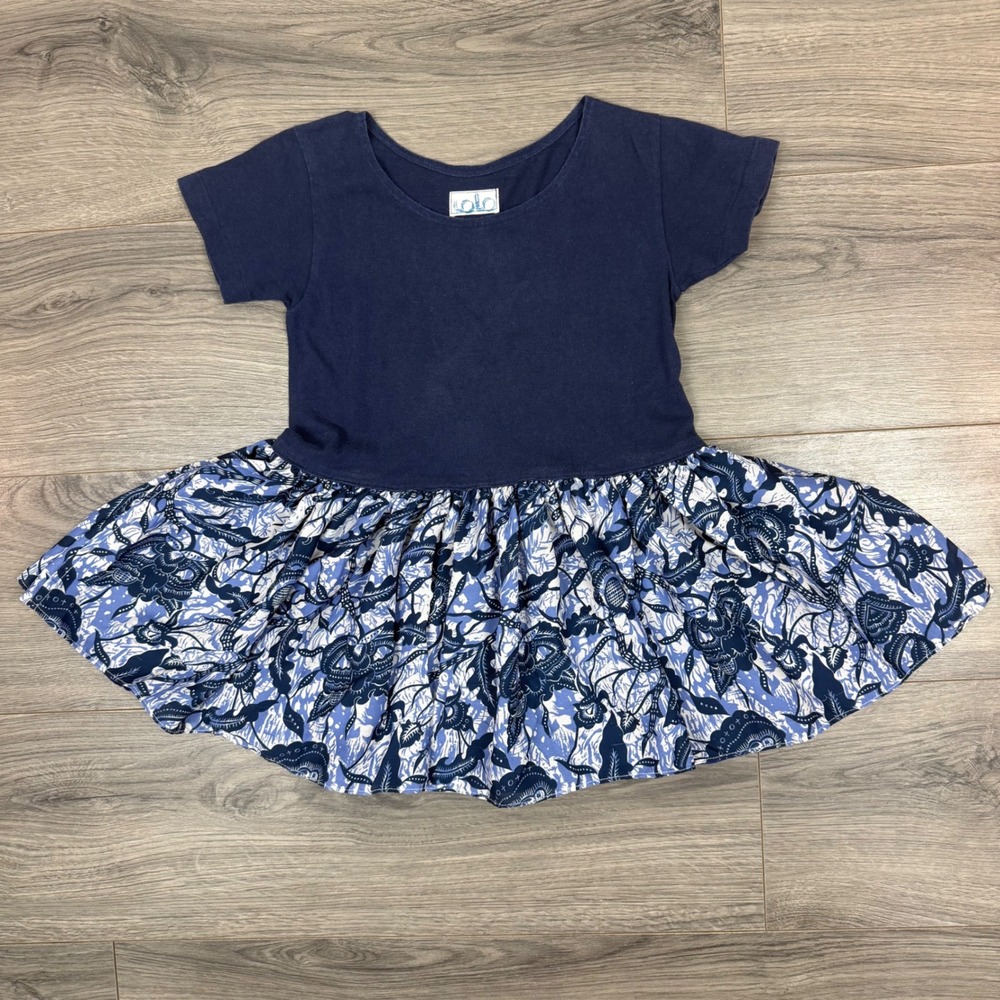 Girls Bohemian Artisanal‎ Indigo Batik Print Dress Two Tone Summer Nautical 2T